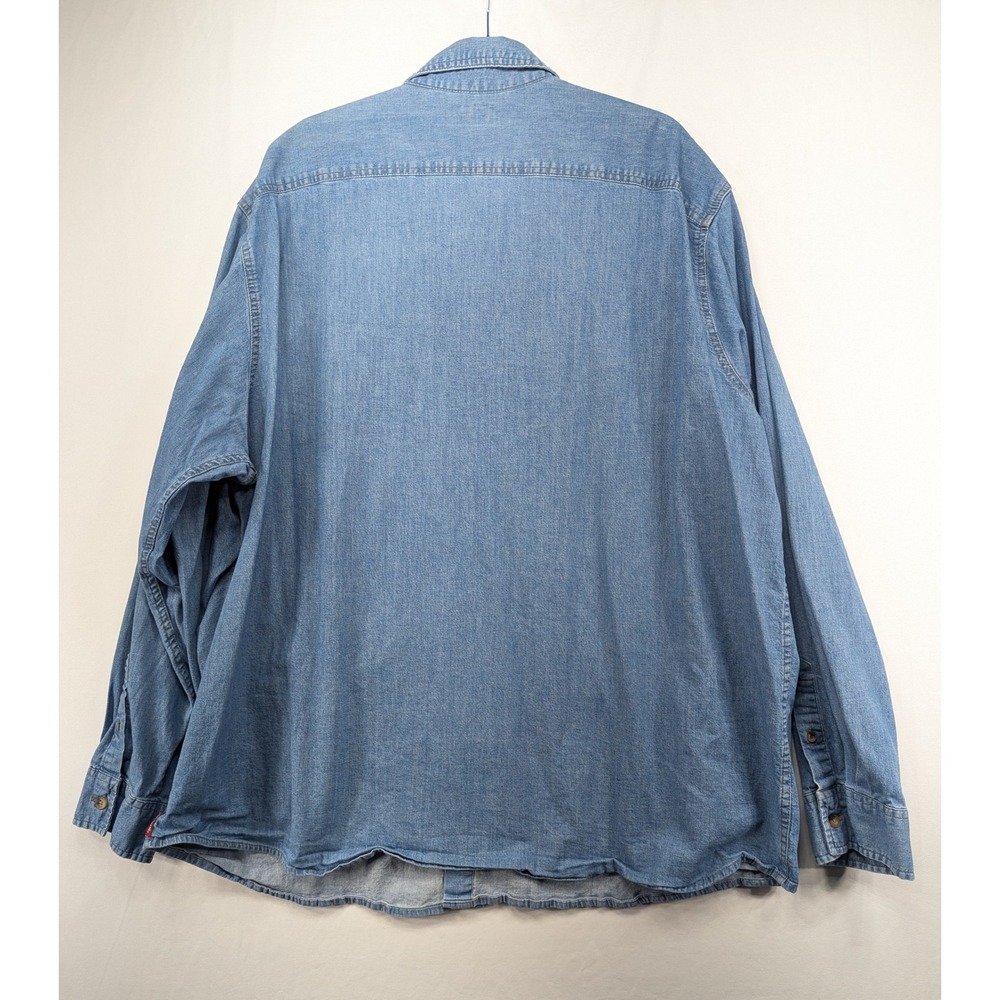Wrangler Mens‎ 3XL Blue Denim Long Sleeve Button Down Shirt Cotton Stretch - Picture 2 of 8